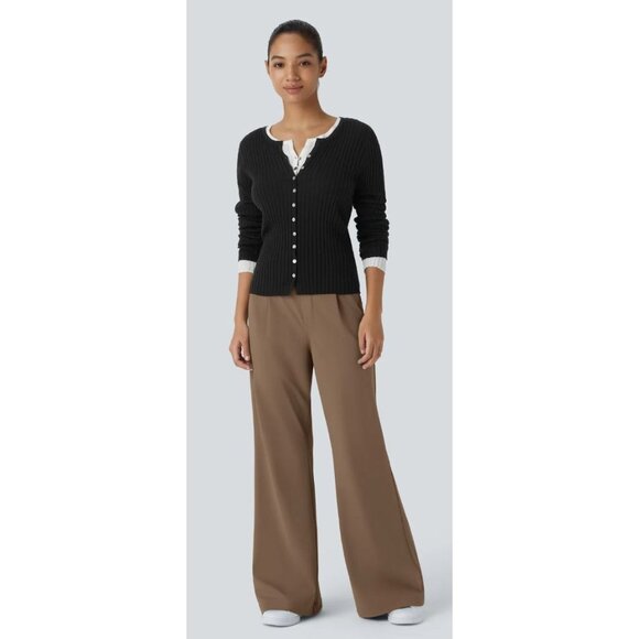 NWT HALARA High Waisted Side Pocket Work Flare Brown Pants-sz Medium - Picture 1 of 10